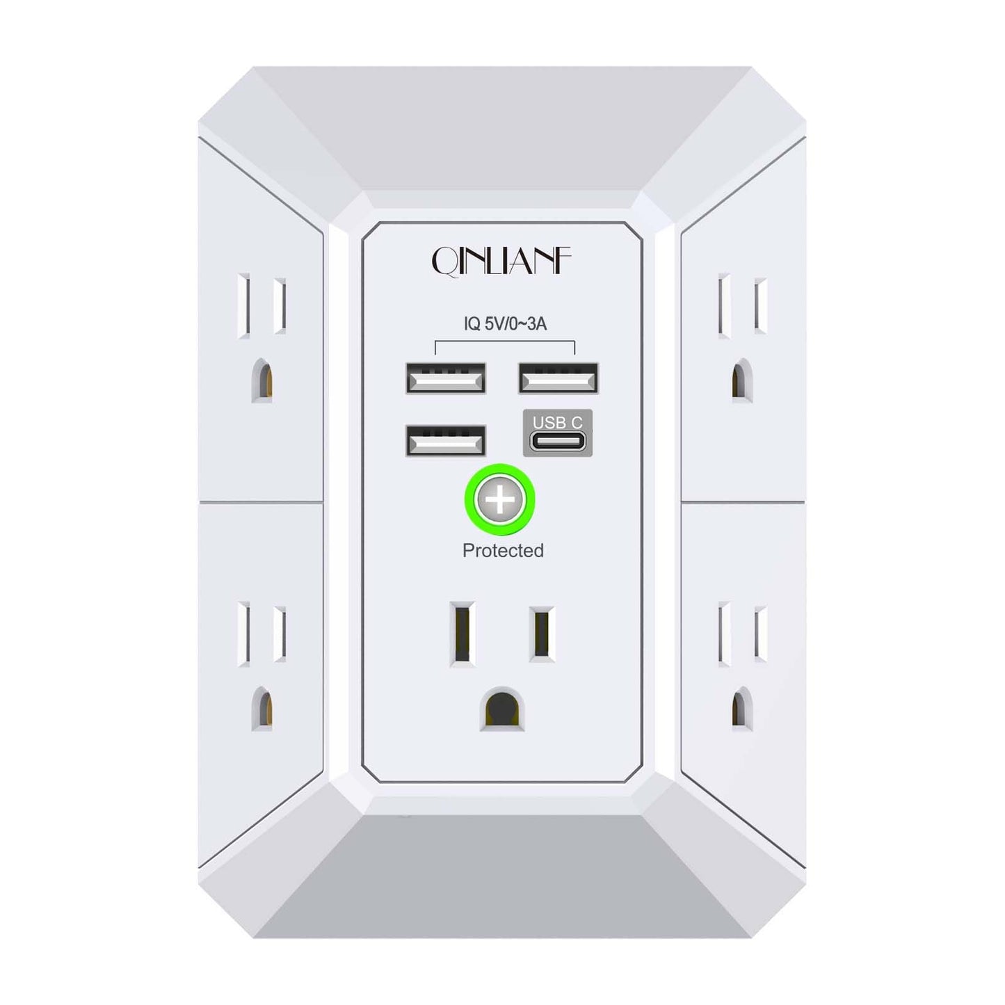 QINLIANF 5 Outlet Extender HR-519D 125 Volts 15 Amps Surge Power Strip with 4 USB Ports