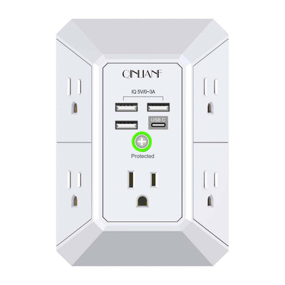 QINLIANF 5 Outlet Extender HR-519D 125 Volts 15 Amps Surge Power Strip with 4 USB Ports