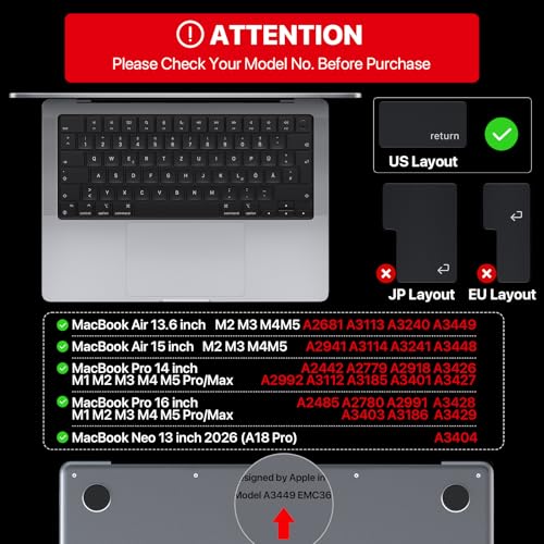 Soonjet Keyboard Cover Ultra Thin 0.11mm TPU MacBook Air 13/15 Pro 14/16 Rectangle