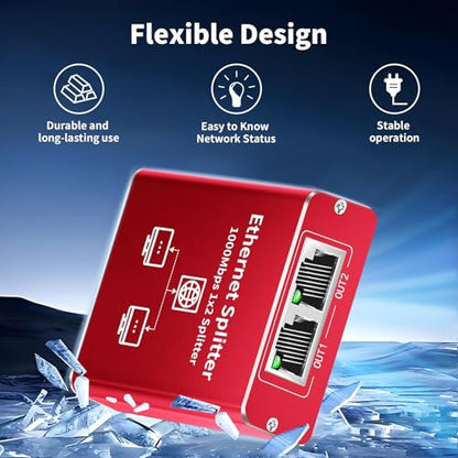 Goalake Ethernet Splitter 1 to 2 1000Mbps Dual LAN RJ45