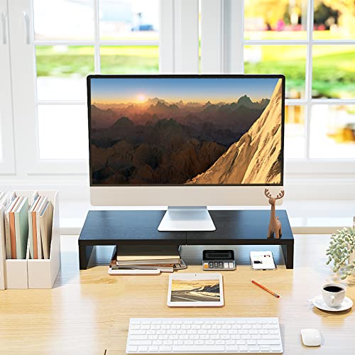 TEAMIX 20 Inch DS500-B Monitor Stand Riser Wood Ergonomic Desktop Organizer
