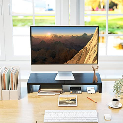TEAMIX 20 Inch DS500-B Monitor Stand Riser Wood Ergonomic Desktop Organizer