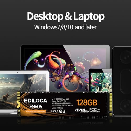 Ediloca 128GB EN605 M.2 2280 SSD, PCIe Gen3 x4, Internal Solid State Drive, Read Speed 1130 MB/s, Write Speed 400 MB/s