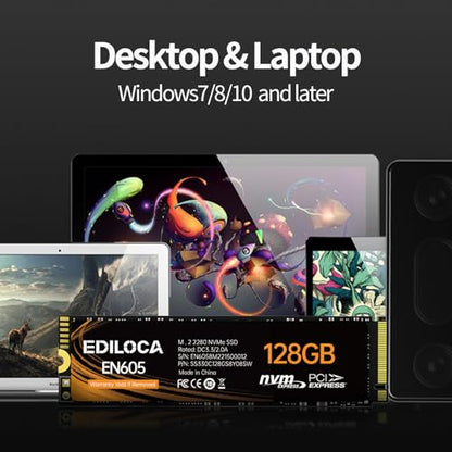 Ediloca 128GB EN605 M.2 2280 SSD, PCIe Gen3 x4, Internal Solid State Drive, Read Speed 1130 MB/s, Write Speed 400 MB/s