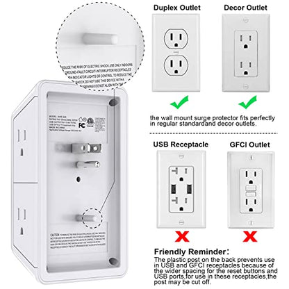 POWRUI 6 Outlet Power Strip 125V 15A Surge Protection Model 508-2U1C
