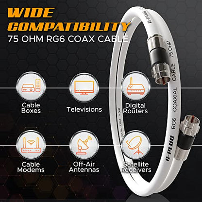 G-PLUG 10FT RG6 Coaxial Cable Male-to-Male 75 Ohm Indoor/Outdoor 3Gbps