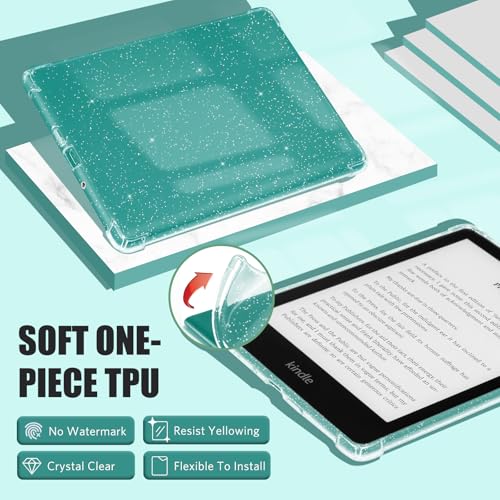 iDLEHANDS Clear Case 7 Inch Kindle Paperwhite 12th Gen Clear Glitter Soft TPU Enclosure