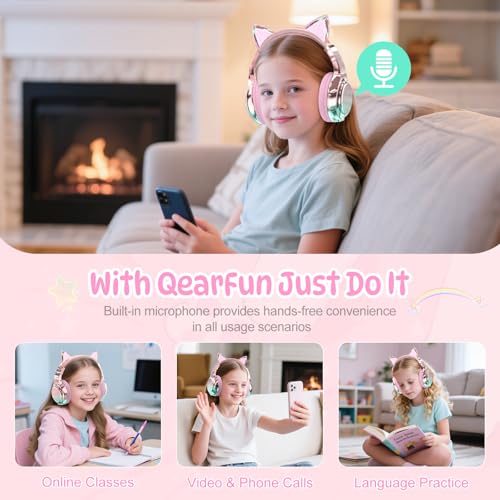 QearFun 60H PX2783 Bluetooth Headphones with Safe Volume Control, Over-Ear, Wireless and Wired Compatibility