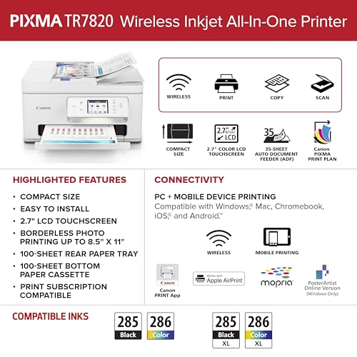 Canon PIXMA TR7820 8.5 x 11 inch Inkjet Printer 1200 x 1200 dpi Color
