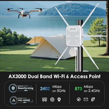 WAVLINK AX3000 WN588HX3 Outdoor WiFi 6 Extender, Dual-Band, 3000Mbps, RJ45, Weatherproof