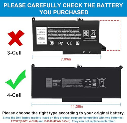 TREE.NB 60Wh E7280 Battery for Dell Latitude 12 7000 7280 7290 13 7380 7390 14 7480 7490