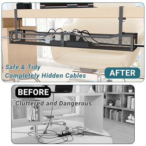 NoetixCo 25.3" Under Desk Cable Management Tray, Clamp-On, Metal