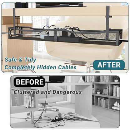 NoetixCo 25.3" Under Desk Cable Management Tray, Clamp-On, Metal