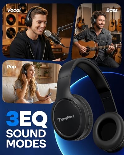 TuneFlux T7 Bluetooth Headphones, 70 Hours Playtime, Bluetooth 6.0, Wired/Wireless Connectivity, Over-Ear Design, High-Fidelity Audio