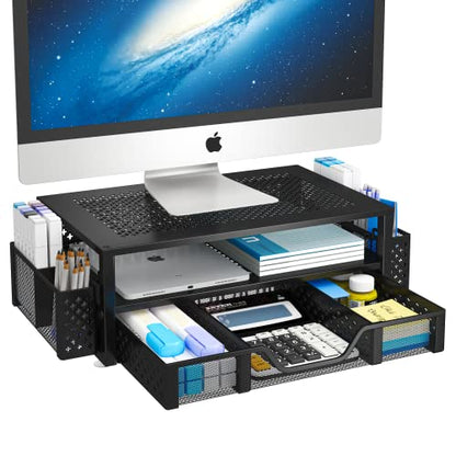 Simple Trending 1 Count ST58593 Metal Monitor Stand with Drawer and Pen Holder Black
