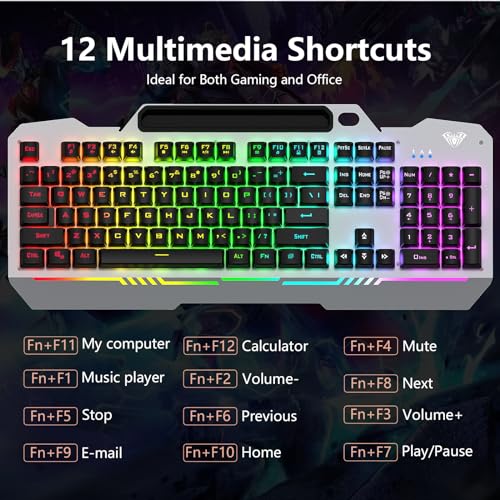 AULA 17.5" T102 Wired Membrane Keyboard and Mouse Combo USB-A QWERTY Compatible with Windows and MacOS