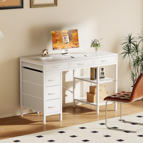 Sweetcrispy 47 Inches Computer Desk with 6 Drawers SWYMHJ2-D6BC-47WT