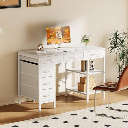 Sweetcrispy 47 Inches Computer Desk with 6 Drawers SWYMHJ2-D6BC-47WT