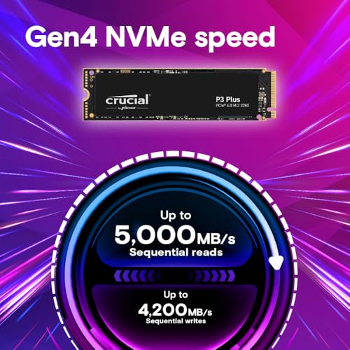 Crucial 1TB CT1000P3PSSD8 NVMe M.2 SSD, 5000MB/s Read Speed, 4200MB/s Write Speed, Solid State Drive, PCIe Gen4 Interface