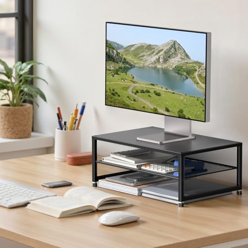 ECOLOVI 2-Tier Monitor Stand - Black - Monitor Stand for Laptops & Printers - Easy Assembly