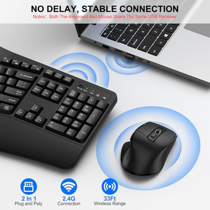 ULSOU Wireless Keyboard and Mouse Combo, Ergonomic Design, 2.4G Wireless, Black