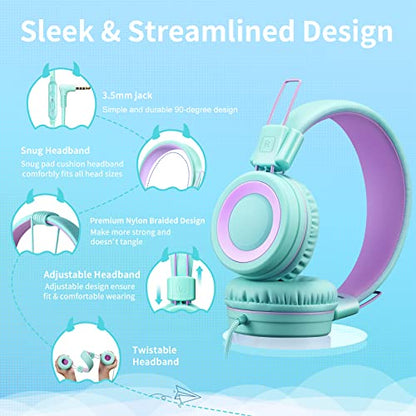 POWMEE P10 On-Ear Headphones 32 Ohms Active Noise Cancellation Wired Volume Control for Adults