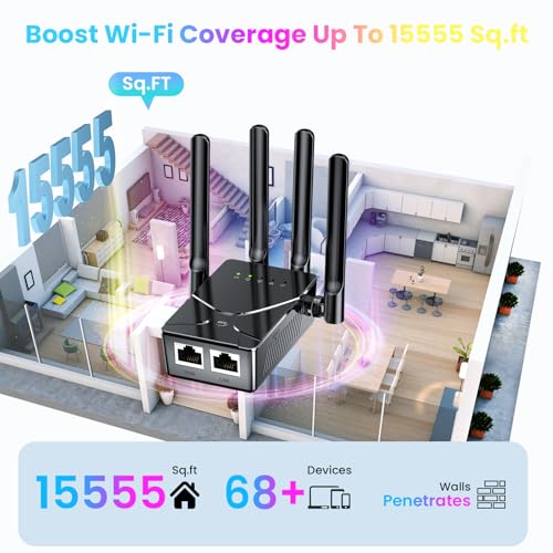 Larirgr 15555 ft WiFi Extender Model 2026 Dual Band 2.4/5 GHz