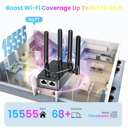 Larirgr 15555 ft WiFi Extender Model 2026 Dual Band 2.4/5 GHz