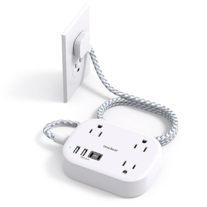 One Beat 4.1"L x 3.2"W OB3WC2 Power Strip, 3 Outlets, 4 USB Ports, 125 Volts, 15 Amps, Compact, Mountable, ETL Certified