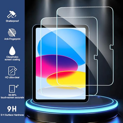 BLOSOMEET Screen Protector for iPad 10th Generation 10.9 Inch, Tempered Glass, Model A3354/A3355/A3356/A2696/A2757/A2777, 9H Hardness, Glossy Finish