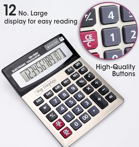 YesBes 2 Pack 12 Digit Desktop Calculator Solar & Battery Power 4.25 Inch Display