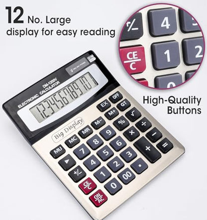 YesBes 2 Pack 12 Digit Desktop Calculator Solar & Battery Power 4.25 Inch Display