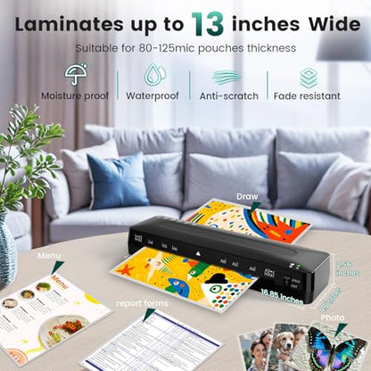 MAXDONE 13 Inch Laminator Machine 11x17 2 Rollers Thermal and Cold Laminating Device