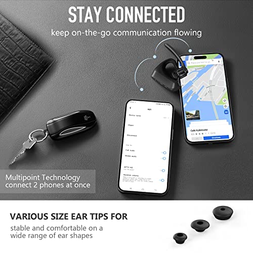 Conambo Bluetooth Headset K21 V5.1, Single Ear Wireless Earpiece with Dual Microphone Noise Cancellation, 16 Hours Talk Time, Compatible with iOS and Android