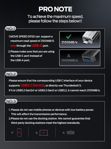 MOVE SPEED 2TB External Solid State Drive USB 3.0 Portable Shock Resistant 2100MB/s USB-C Connectivity