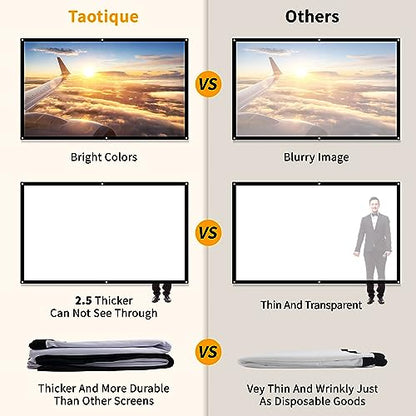 Taotique 72 inch Projector Screen 16:9 HD Portable Double-Sided Polyester Fabric