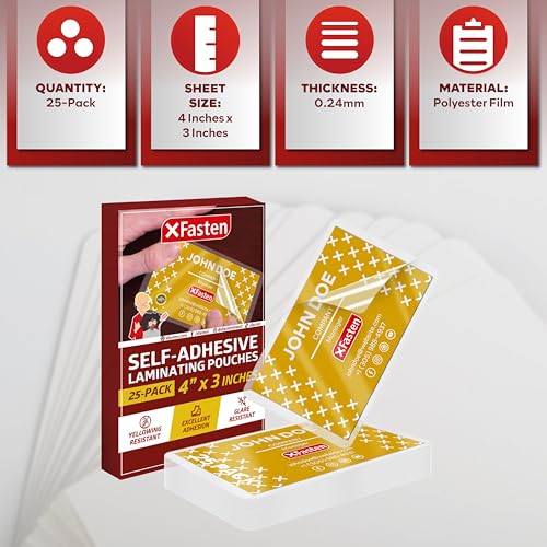 XFasten 25 Count Business Card Laminating Pouches 9.5 Mil Clear Non-Glare