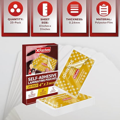XFasten 25 Count Business Card Laminating Pouches 9.5 Mil Clear Non-Glare
