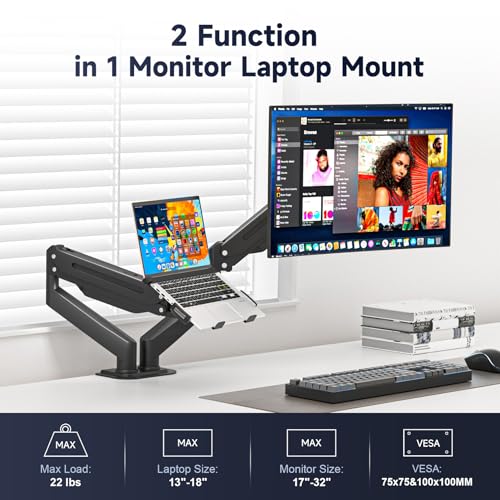 Suptek Desktop Monitor Laptop Mount Stand, 13-32 Inch, Adjustable Height, Steel, Black