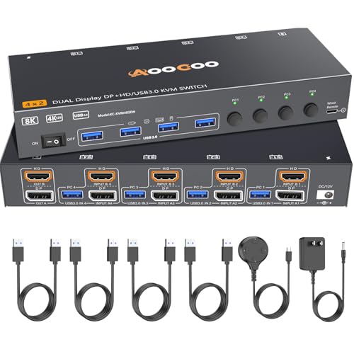 AOOCOO KVM Switch 4-way 5A 5V Normally Open Push Button Surface Mount Black