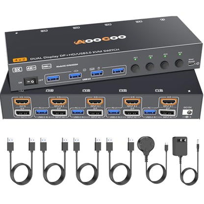 AOOCOO KVM Switch 4-way 5A 5V Normally Open Push Button Surface Mount Black