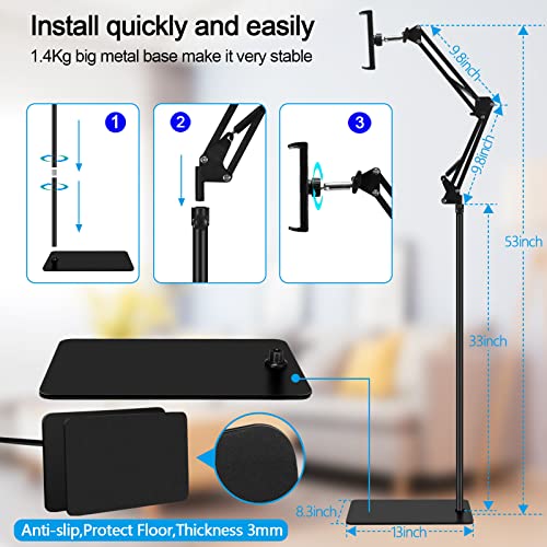 SAMHOUSING Tablet Floor Stand 8.3x13x53 inches LD-1109 360-Degree Rotation Adjustable Metal Holder