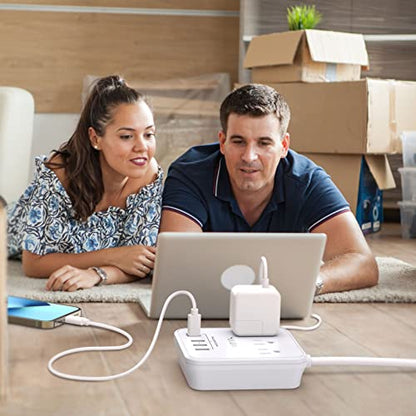 NUOZHI 6 Ft Power Strip Model ZN-703 with 3 AC Outlets and 4 USB Ports