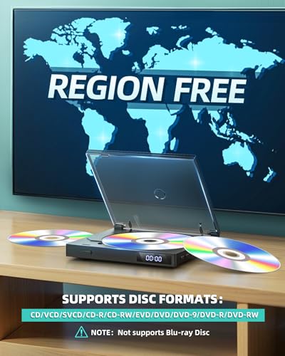 SHIWAKOTO Mini DVD Players for TV 1080P Resolution, HDMI/RCA/USB Connectivity, Multi-Format Support