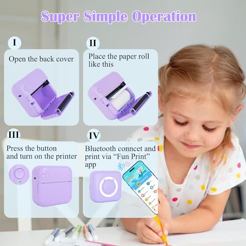 Vicbear 2.25" MP-03-Purple 203 DPI Thermal Printer Portable Monochrome Printing