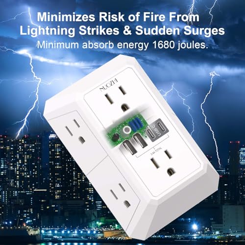NUOZHI 6 Outlets Power Strip with 4 USB Ports 1680J Surge Protection White