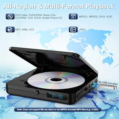 Homlab Mini DVD Player 1080P - HDMI, USB 2.0, Anti-Shock, Multi-Format Playback