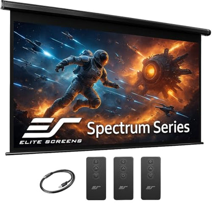Elite Screens 125-Inch Diagonal ELECTRIC125H2 Projection Screen Matte Finish 180 Degree Viewing Automatic Black Case