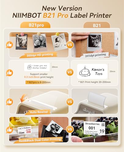 NIIMBOT 2" B21-PRO-W 300 DPI Thermal Portable Label Printer