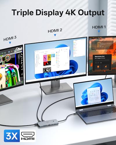 Selore&S-Global 13-in-1 USB C Docking Station 4K Triple HDMI 10Gbps USB A/C 3.1 100W Power Delivery